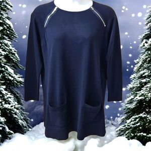 JEANNE PIERRE Women's Dark Blue Super Soft Cotton Mini Sweater Dress SIZE XL